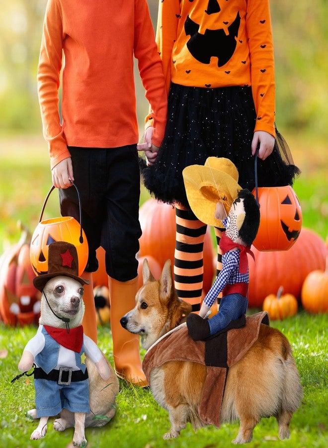 Abbylike 2 Pcs Halloween Dog Costume Knight Pet Costume with Doll and Hat Funny Halloween Costumes for Pet Puppy Suit Dogs Clothes Cosplay Apparel for Holiday Day Puppy Cat(Cowboy,Small) - Image 3